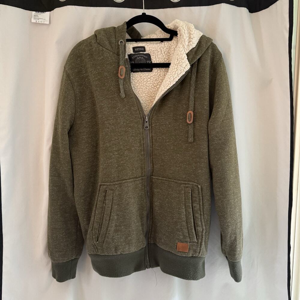 Buffalo David Bitton Hoodie Mens L Fortino Full Zip Sherpa Lined Jacket Green